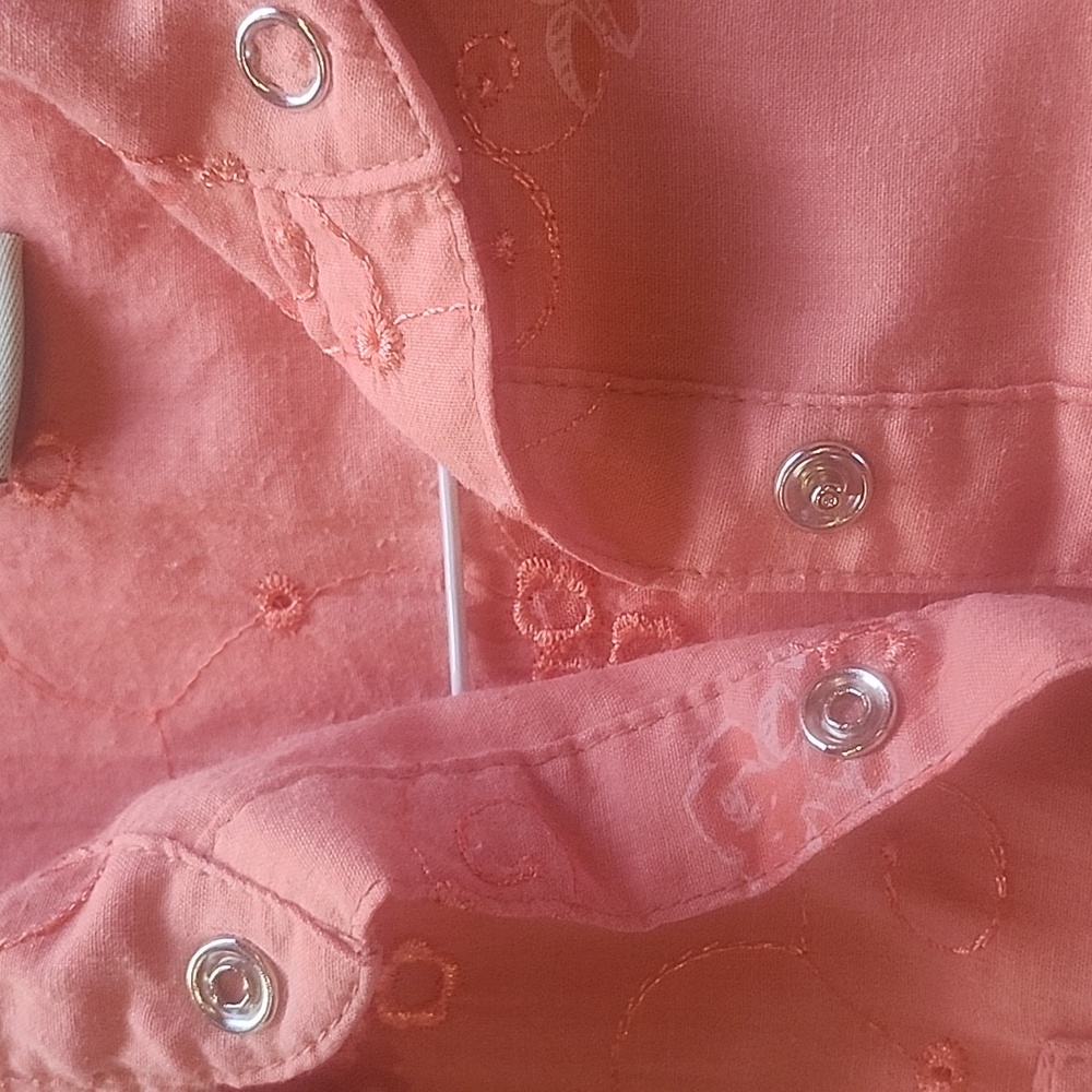 Shyanne Western Pearl Snap Embroidered Peach Short Sleeve Cotton Top Size L - Picture 13 of 14